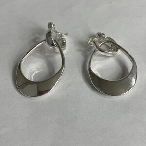 Vintage TJG Silver Tone Polished  Clip On Drop Earrings Door Knocker